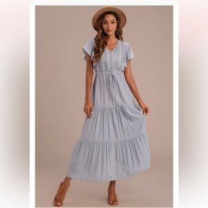 Petal Lush Maxi Dress in slate grey/blue. Size 2X